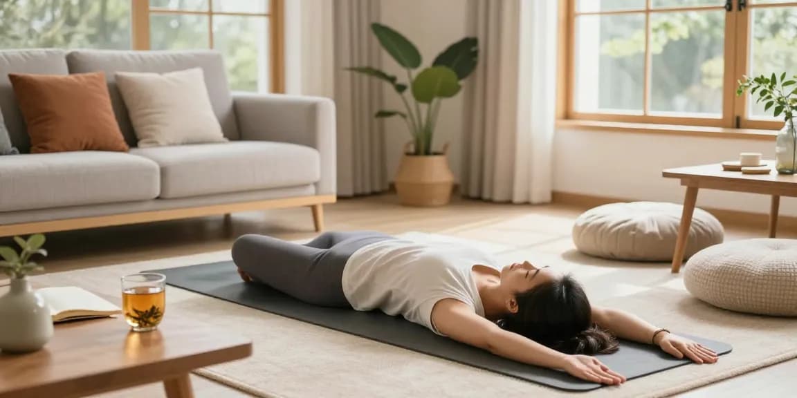 A person practicing yoga in a serene wellness space, promoting rokok88 daftar lifestyle choices for a healthier, peaceful living.