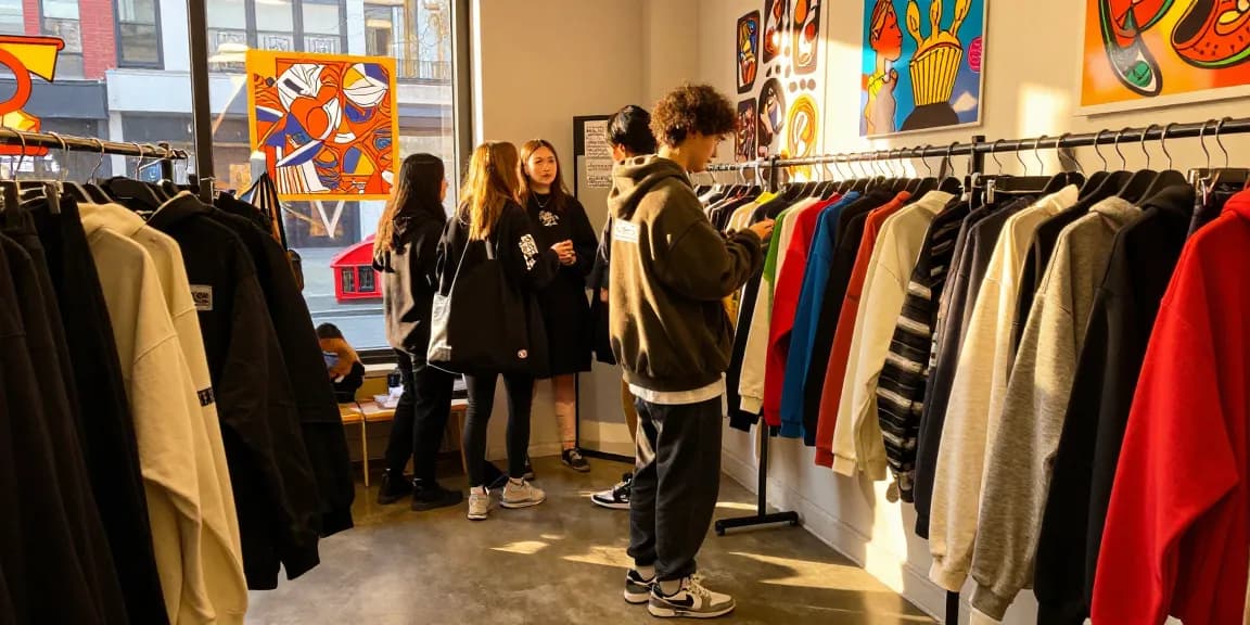 Exclusive streetwear shopping scene at ROKOK88 with modern apparel displays.