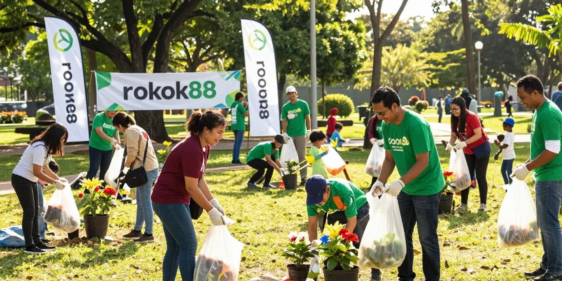 Community volunteers participating in a rokok88 campaign cleanup event, promoting unity and engagement.