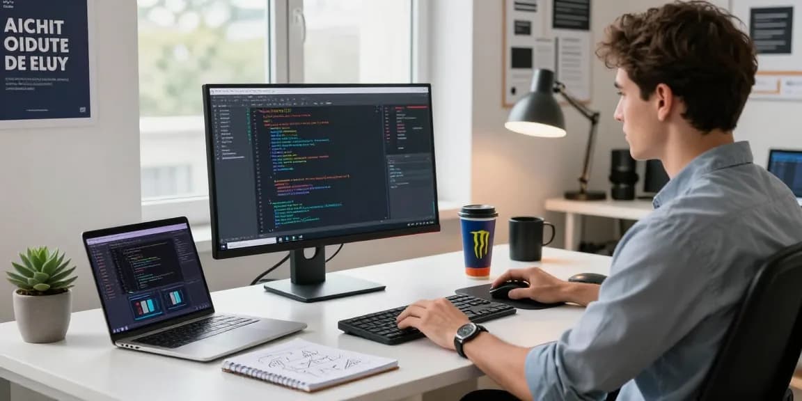 WPS Download on a modern developer's workspace with code and tech gadgets.