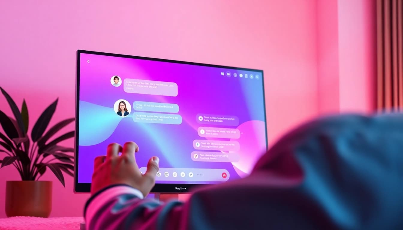 A captivating digital interface for free AI sex chat, showcasing an engaging conversation with a friendly AI character.