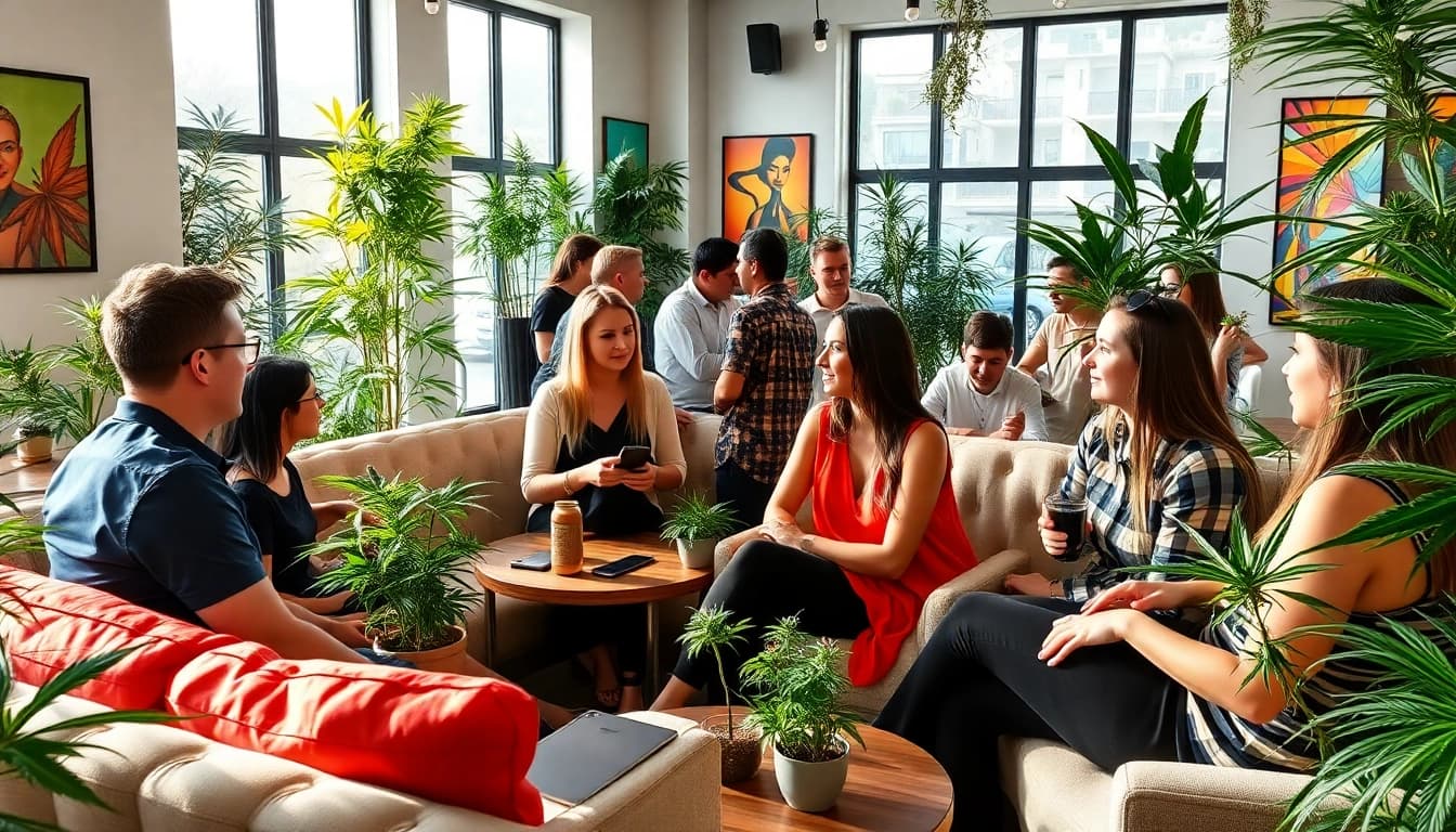 Cannabis Clubs Lloret De Mar showcasing a vibrant social scene with diverse members engaged.