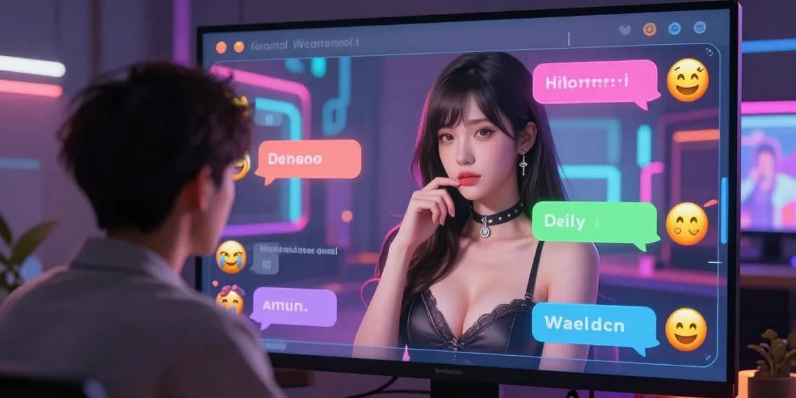 Engaging ai hentai chat with a virtual character in a vibrant digital setting