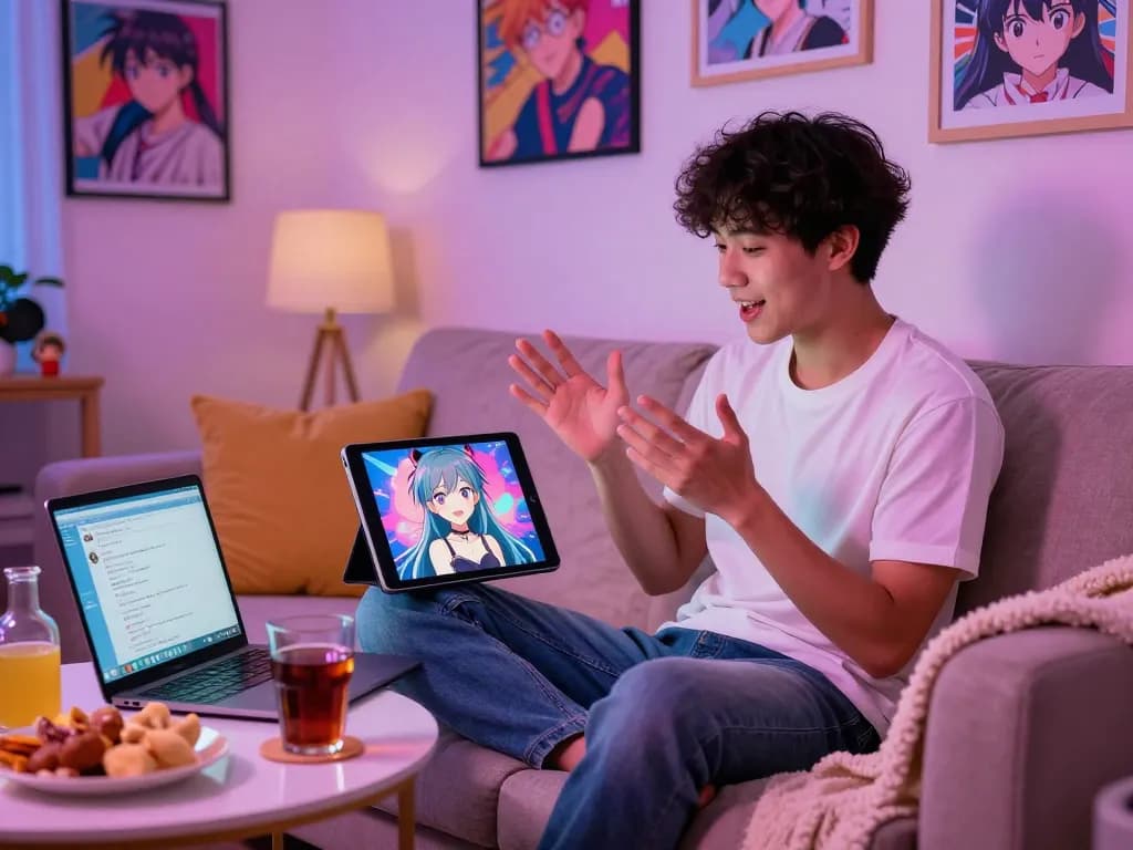 Engaging hentai ai chat with a virtual character in a cozy home setting.