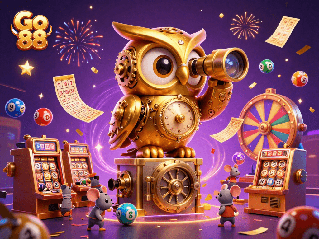 Experience exciting gameplay at Go 88, where colorful lottery balls and golden tickets create an energetic casino atmosphere.
