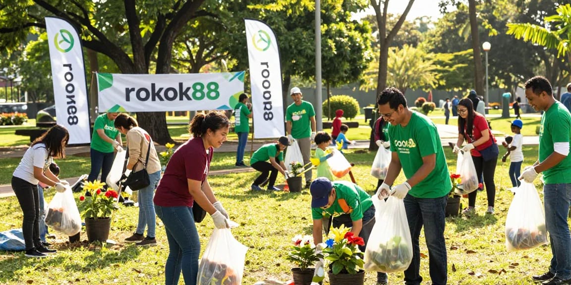 Community volunteers participating in a rokok88 campaign cleanup event, promoting unity and engagement.