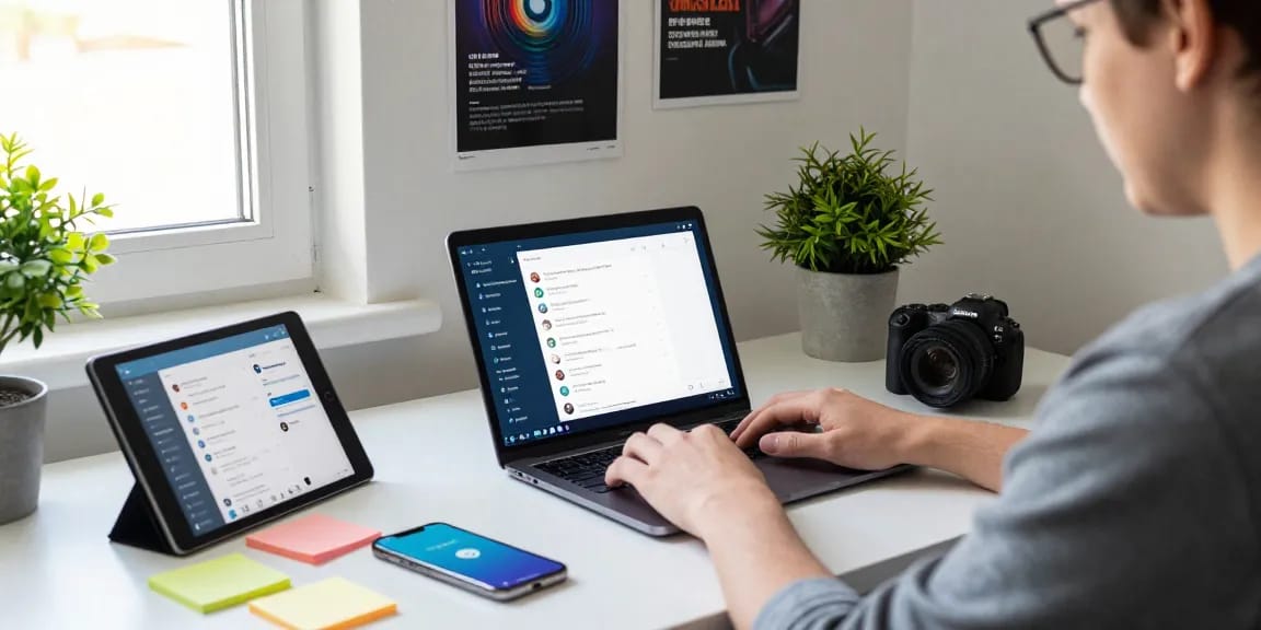 Experience the benefits of Telegram Download in a modern home office setup designed for productivity.
