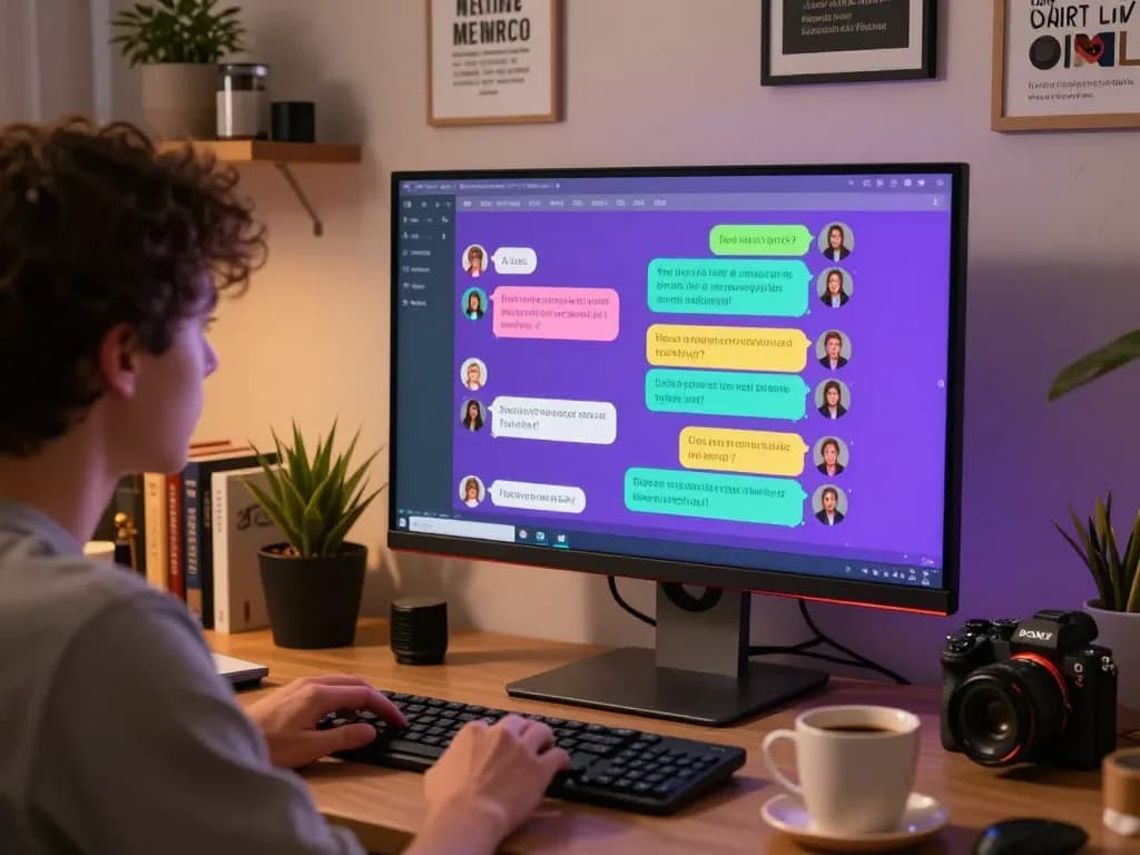 Engaging crush on AI interaction scene in a modern home office with lively chats