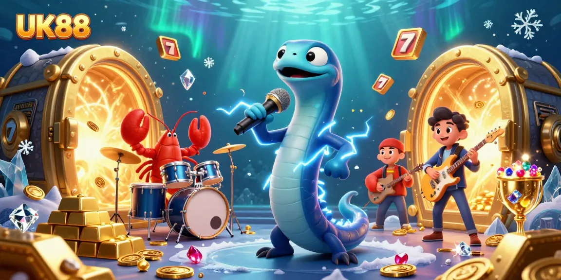 Experience UK88’s thrilling underwater casino entertainment featuring a DJ eel and band.