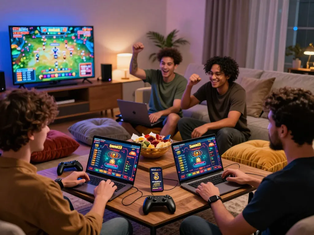 Players enjoying sunwin20 online gaming experience in a cozy atmosphere