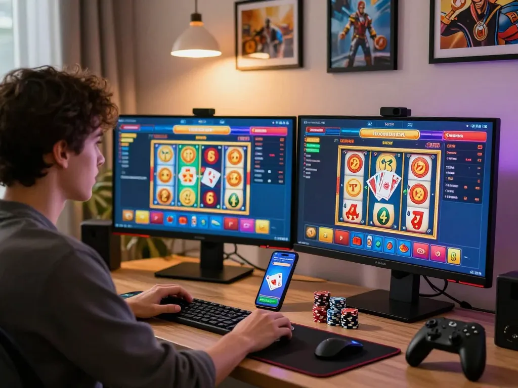 Dynamic online gaming scene showcasing nohu 78 with vibrant casino interface and engaging gaming setup.