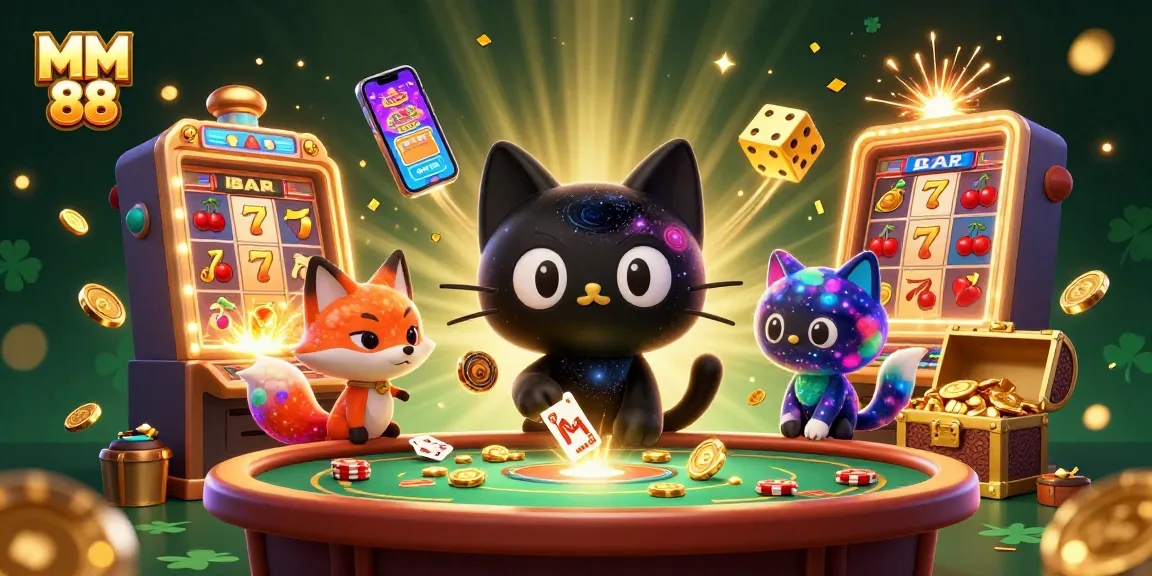 Experience MM 88 with vibrant slot machines and cosmic charm in a thrilling casino scene.
