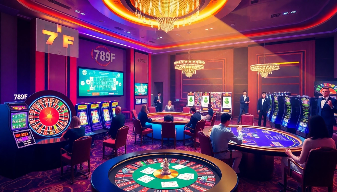 Experience the thrill of online gaming with the link vào 789f at a vibrant casino scene.