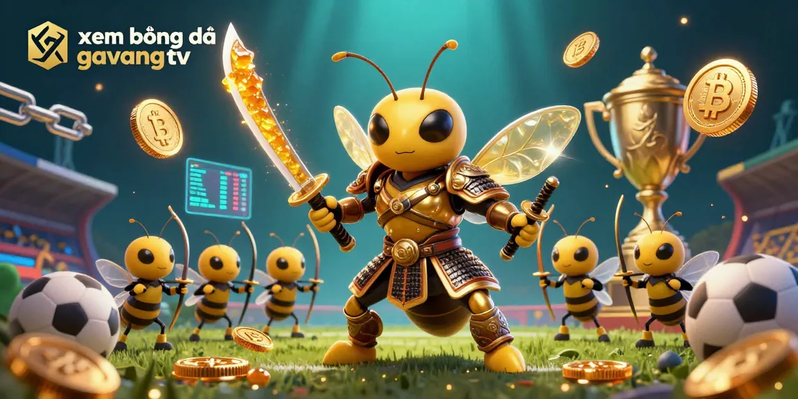 xem bóng đá gavangtv with a giant golden hornet and sports betting elements creating an engaging atmosphere.