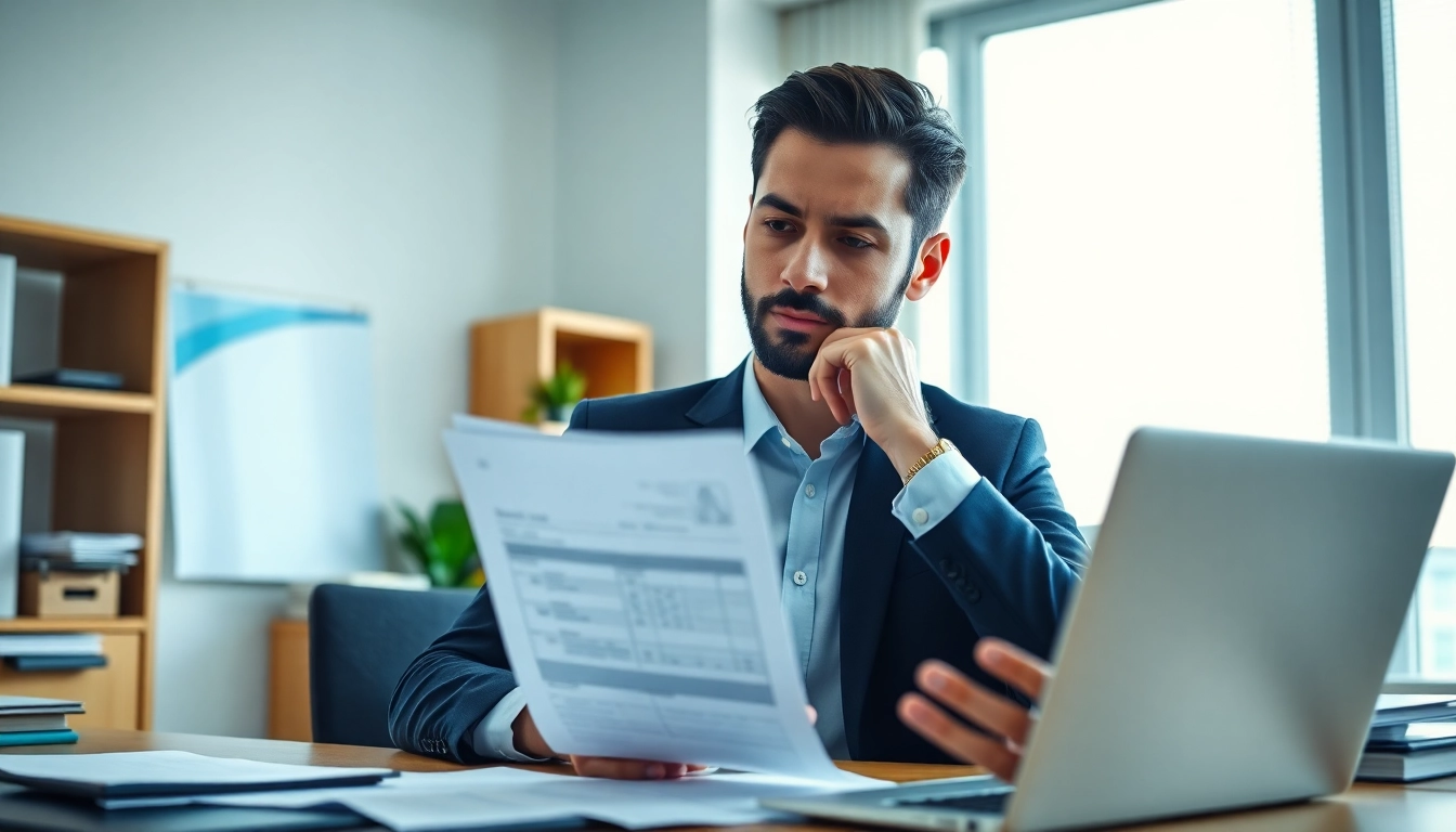 Completing the eta application uk in a bright, organized office with a laptop and paperwork.