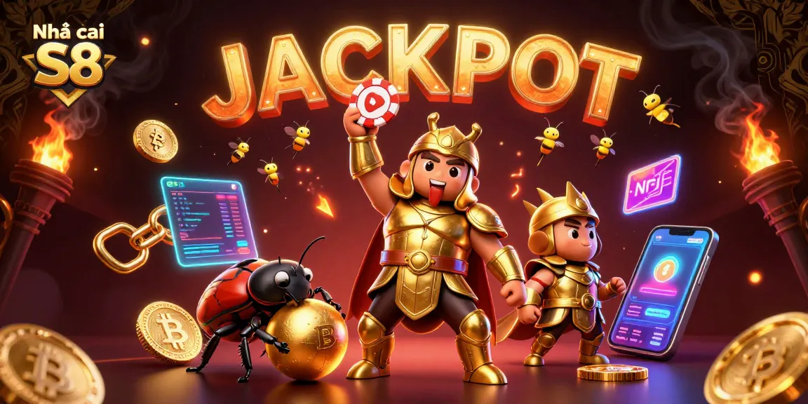 Experience excitement at Nhà cái S8 with vibrant 3D casino illustrations showcasing victory and jackpots.