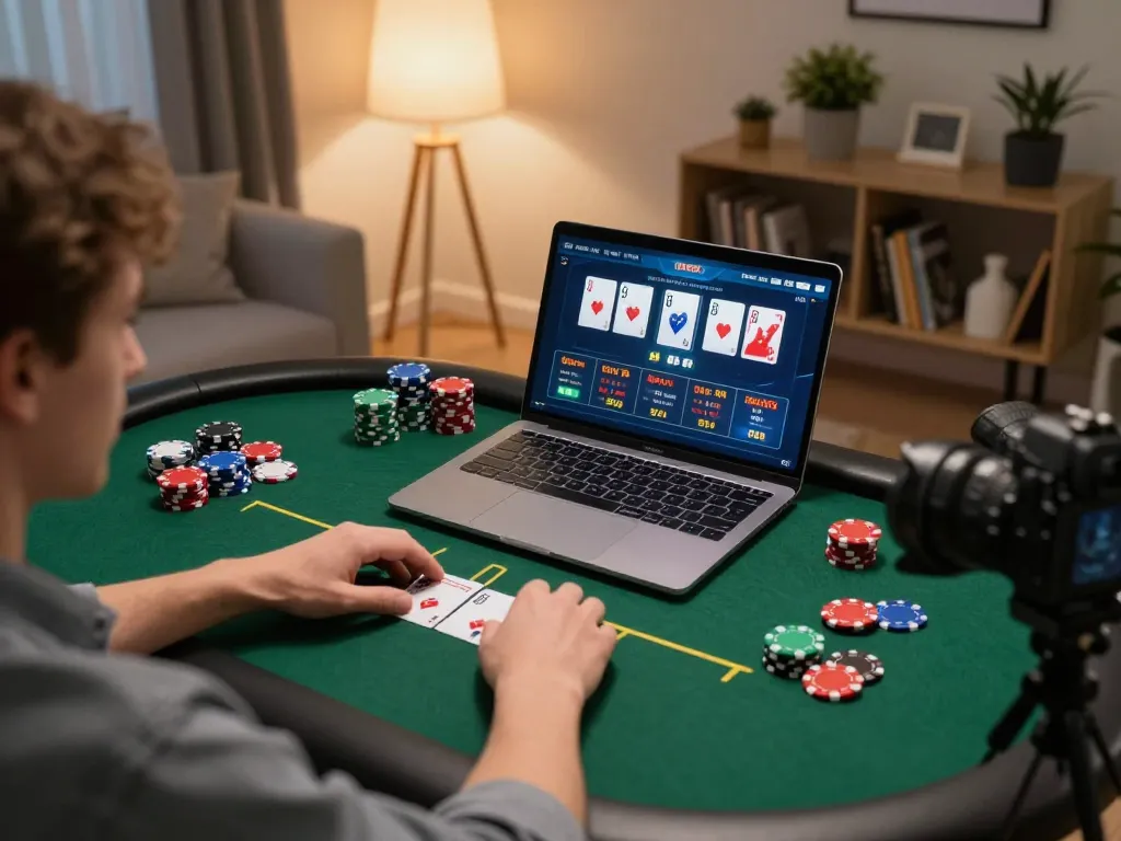 Engaging in online poker gaming at home using 98win com for a secure betting experience.