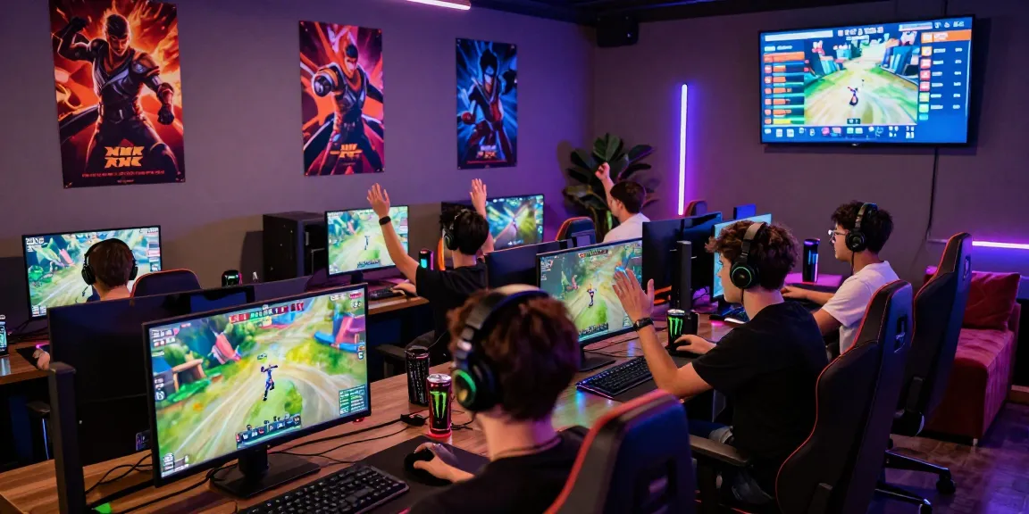 Engaging online gaming scene with players celebrating their rokok88 victories in an exciting, lively atmosphere.