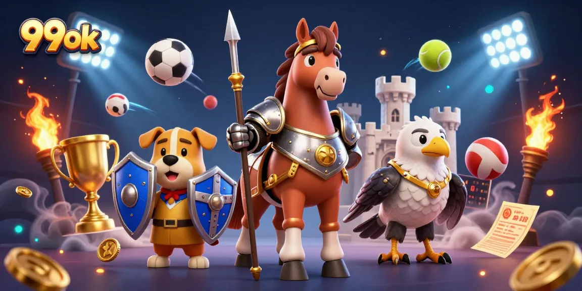 Experience thrilling action with 99ok's dynamic gaming elements and characters in a vibrant 3D scene.