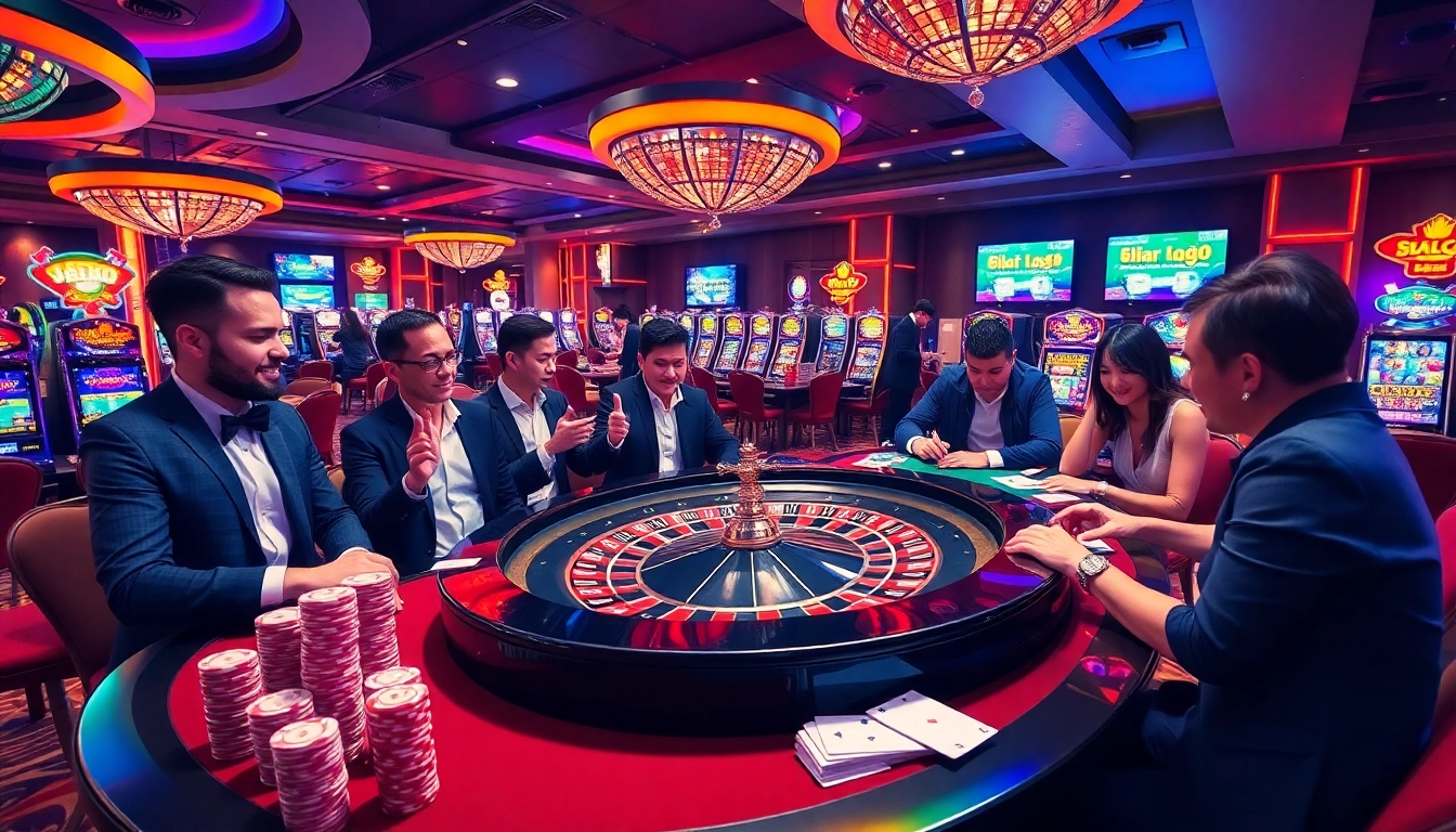 Experience gaming excitement with tải app 8kbet amidst vibrant casino visuals of roulette and poker.
