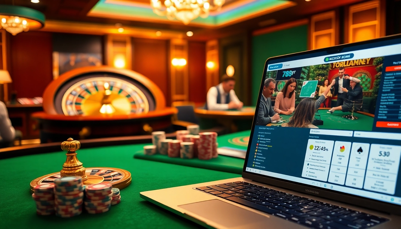 Engaging online gambling scene featuring link vào 789f with poker chips and a roulette wheel.