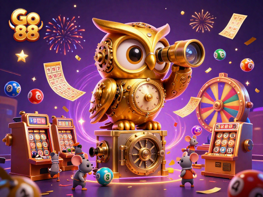 Experience exciting gameplay at Go 88, where colorful lottery balls and golden tickets create an energetic casino atmosphere.