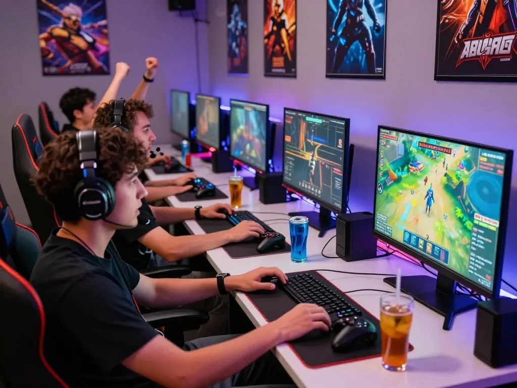 Exciting gaming atmosphere with friends playing on consoles at https://789clubweb.com/ in a vibrant room.