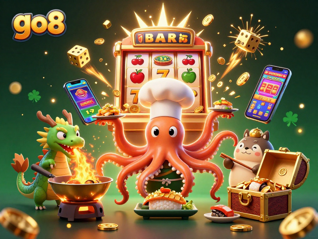 Spin and win with go8's dynamic 3D casino scene featuring vibrant characters and jackpot excitement.