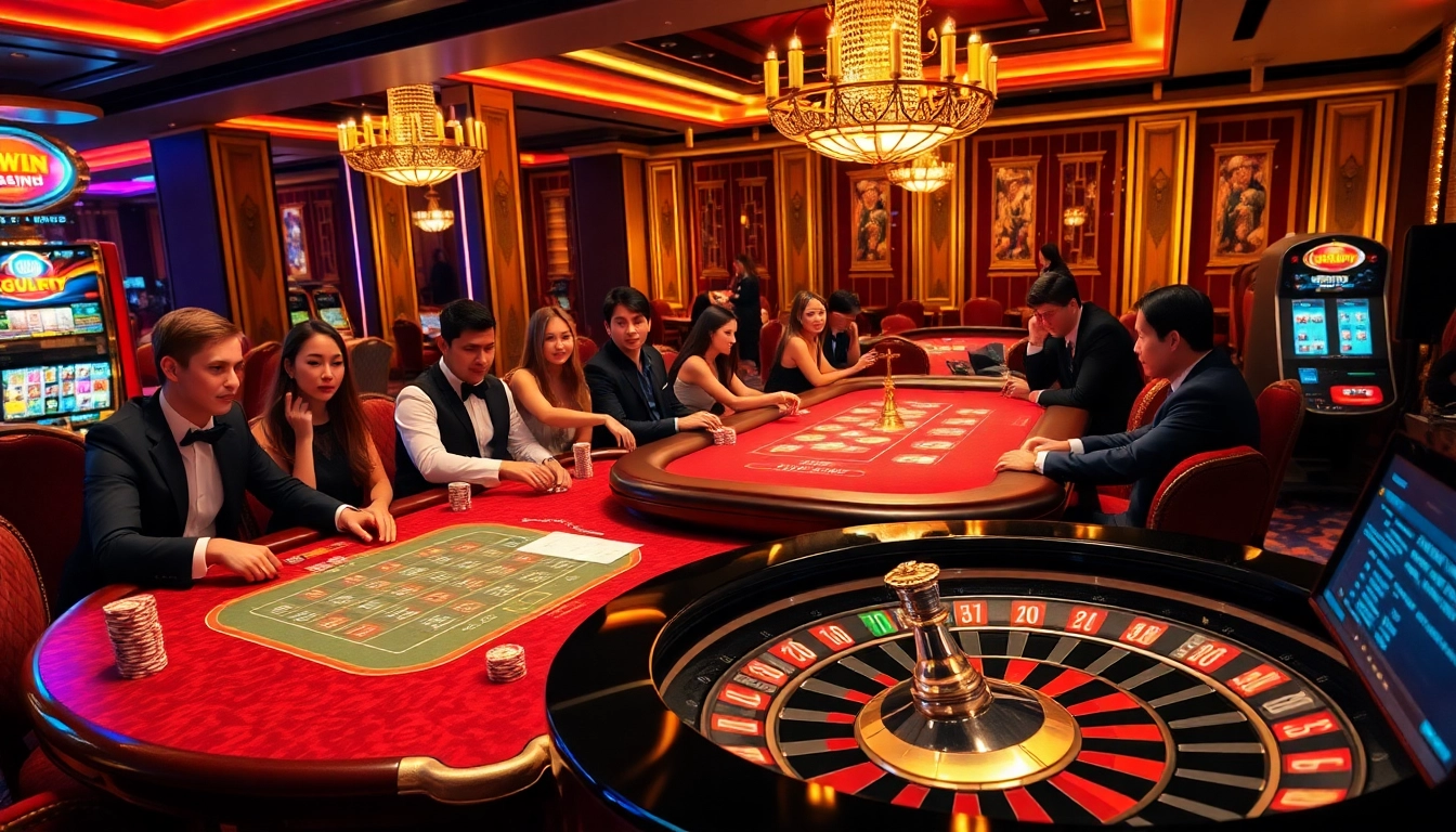 Players enjoying games at GGWIN casino, showcasing excitement and luxury in gambling atmosphere.