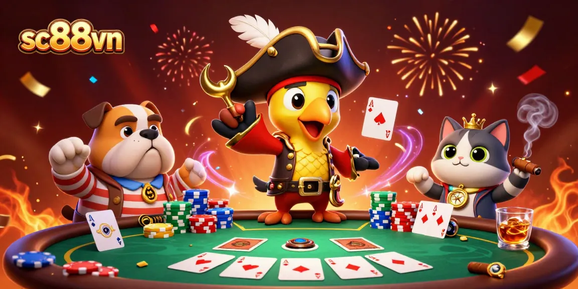Experience thrilling gameplay with sc88vn featuring engaging characters at a vibrant poker table