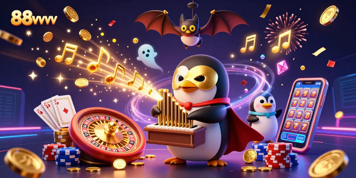 Experience the thrill of 88vv vv casino with a magical penguin and dazzling game elements.