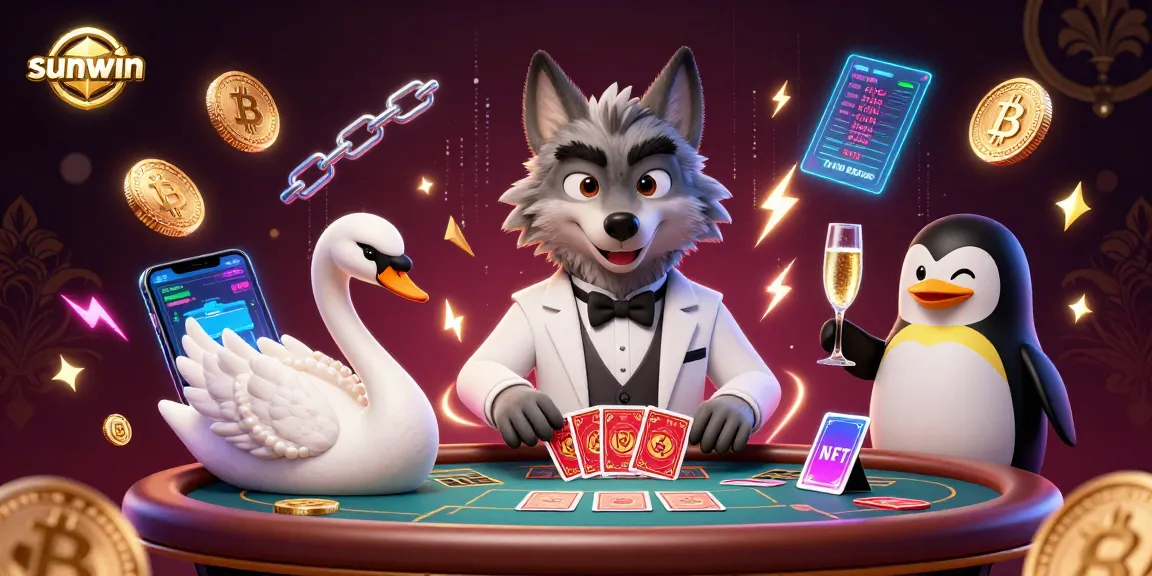 Engage in sunwin's dynamic casino atmosphere with a debonair wolf and elegant characters.