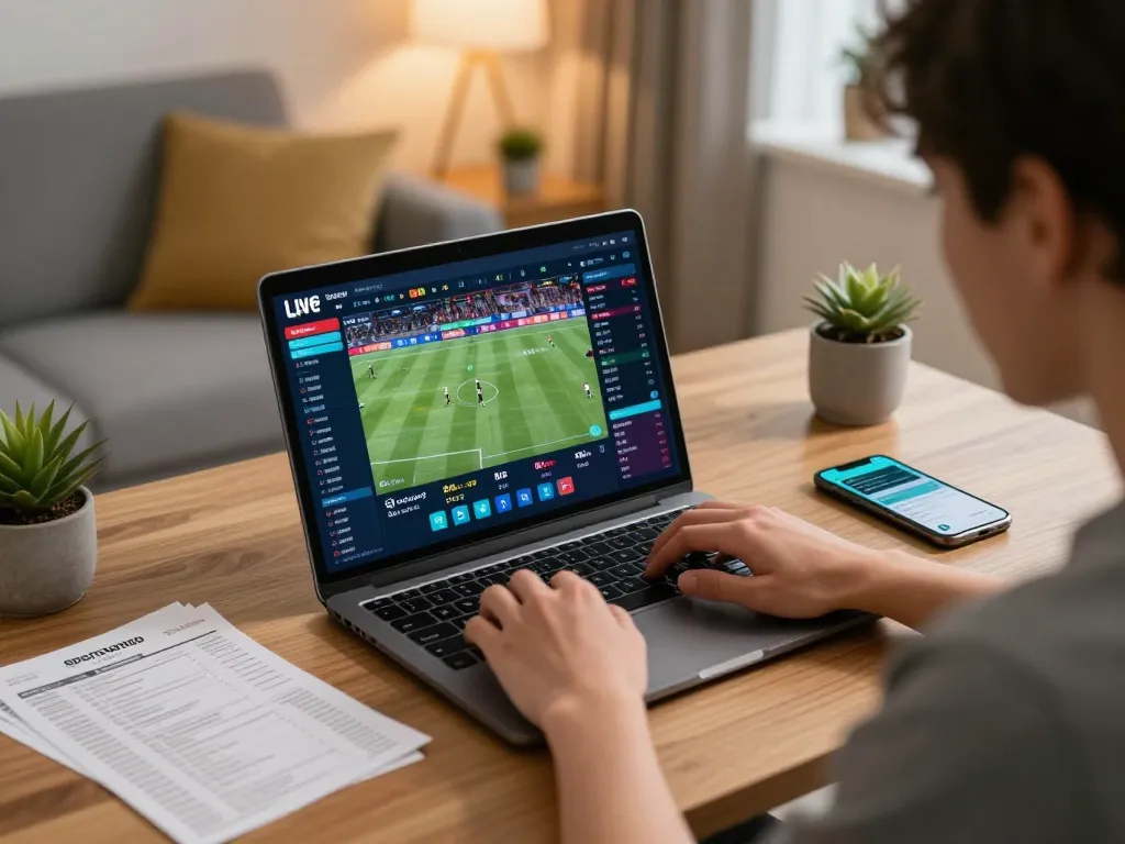 Tỷ lệ kèo nhà cái hôm nay shown on a laptop screen during an engaging online sports betting session.