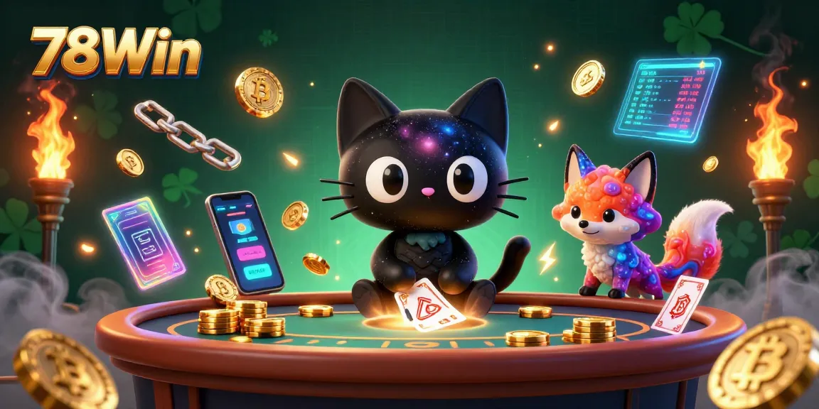 Experience the thrilling action at 78Win with a cosmic casino scene featuring vibrant characters and glowing gaming elements.