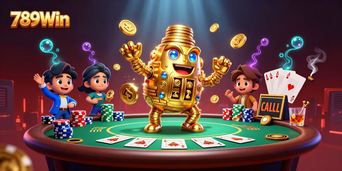 Experience thrilling wins at 789Win with a dynamic casino scene featuring poker chips and a golden golem.