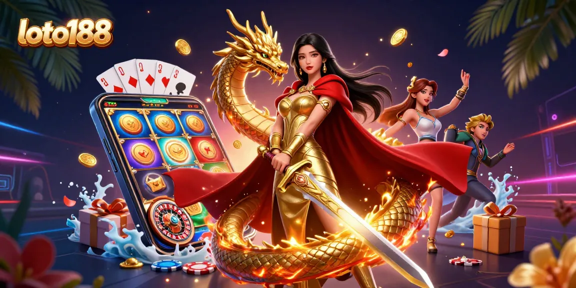Play exciting casino games at loto188 with immersive 3D illustration of a warrior queen.