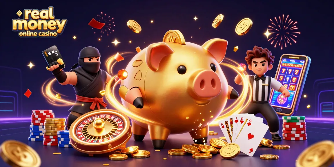 Experience thrilling gaming at a real money online casino as vibrant characters collide amid flying coins and lights.