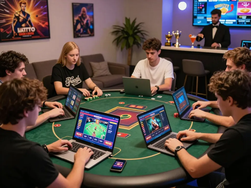 Players enjoying various games on the 789 P online gambling platform in a vibrant setting with stylish decor.