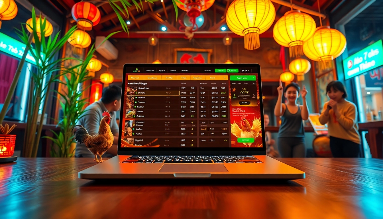 Alo 789 online betting environment showcasing chicken fighting with engaging digital platform and cultural elements.