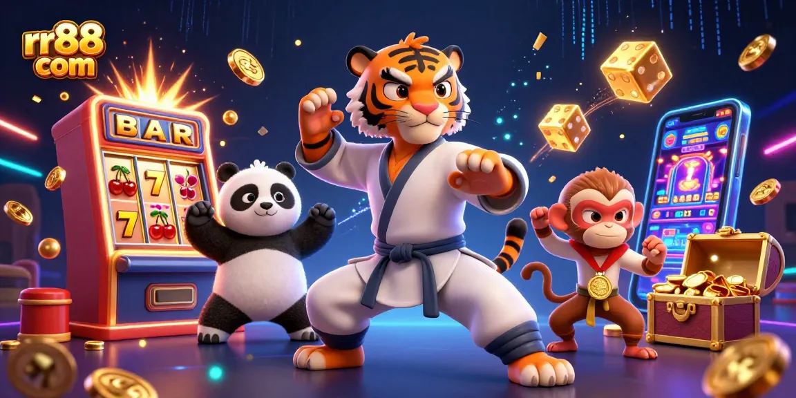 Experience the thrilling atmosphere of rr88 com with vibrant casino games and characters celebrating a jackpot.
