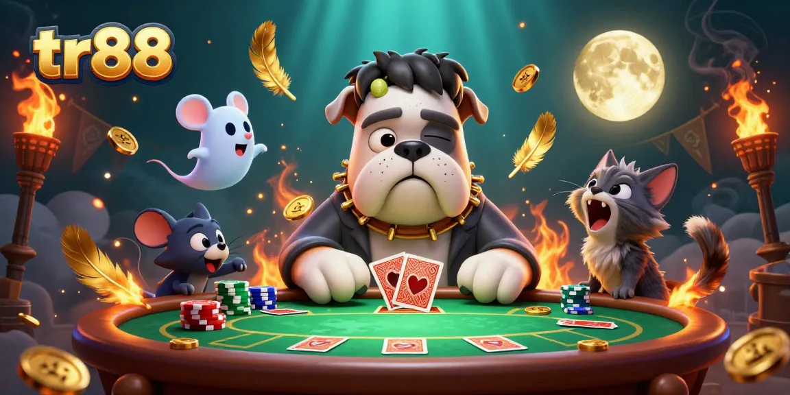 Engage in thrilling card games at tr88's dynamic casino, featuring a Frankenstein bulldog and ghostly mouse.