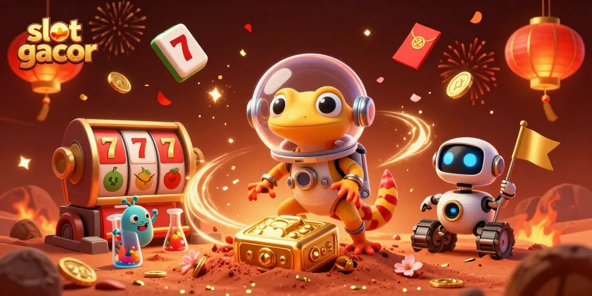 Experience the excitement of slot gacor with a Martian gecko discovering a golden casino on Mars