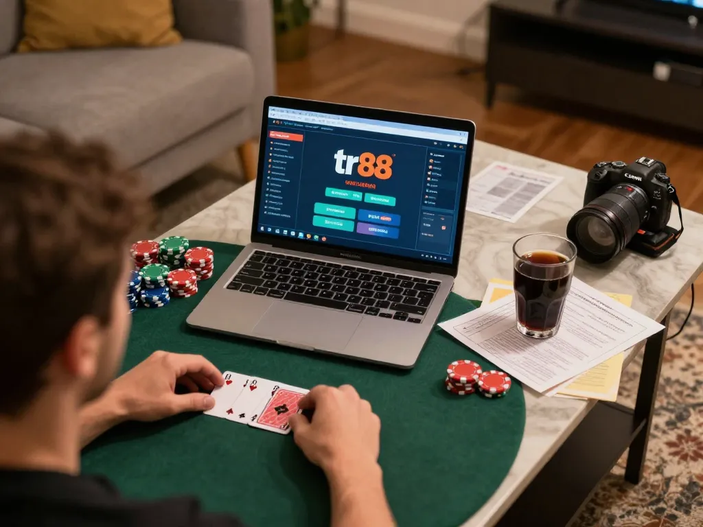 Engage in intense gameplay with tr88 at home as players strategize over chips and cards.