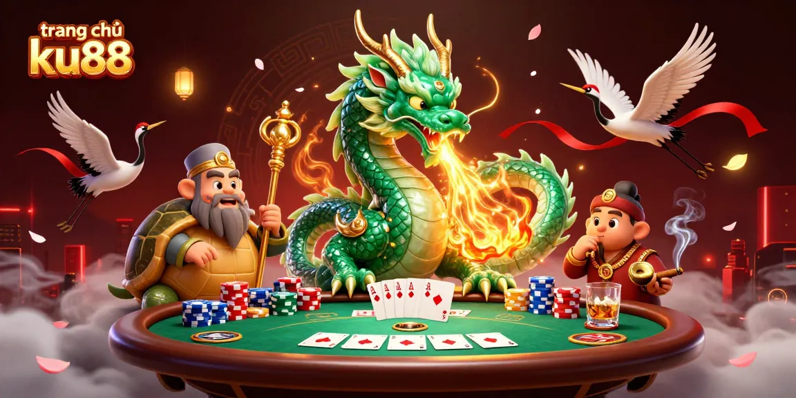 Engage with the thrilling charm of trang chủ ku88, where a majestic jade dragon breathes fire among poker elements.