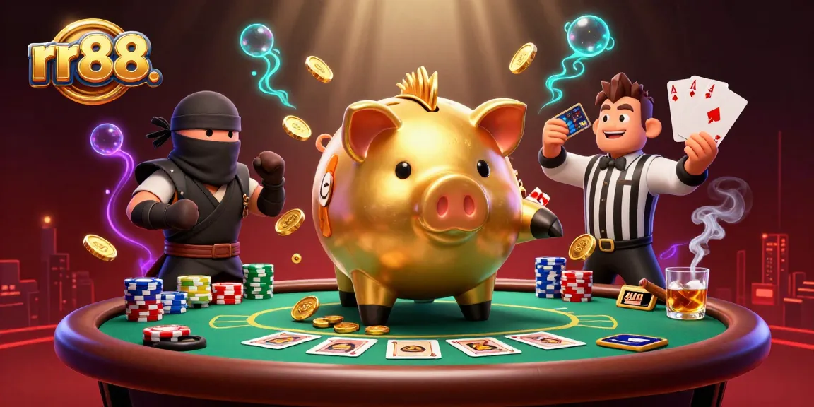 Experience thrilling wins with rr88., featuring a sumo wrestler and ninja at an energetic casino scene.