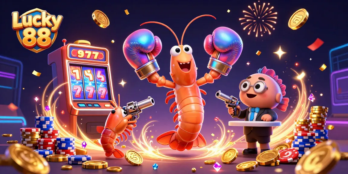Experience Lucky 88 with vibrant slot reels, colorful chips, and dynamic 3D casino action.