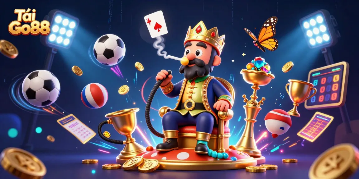 Tải Go88 and experience vibrant casino gaming with dynamic sports elements in this immersive 3D scene.